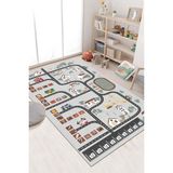 Makinede Yıkanabilir Kaymaz Taban Leke Tutmaz Yol Desenli Çocuk Odası Halısı Oyun Halısı - Gri - 80 x 500 cm