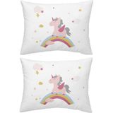 Makiteks %100 Pamuklu Unicorn Atlar Gökkuşağı 2 Adet 50X70 Yastık Kılıfı - Pembe