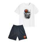 makiteks 2'li Set Baskılı Erkek Çocuk Pamuk Şort Tshirt Takım Basketbol 5 6 7 8 9 10 11 12 13 14 yaş Tişört