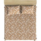 Makiteks Yüzde Yüz Pamuklu Çiçekli Bej 180X200+2*(50X70) Yüksek Kenarlı Battal Boy Lastikli Çarşaf Seti