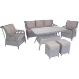 Maklife Bahçe Mobilyaları Pasifik Bahçe & Balkon & Teras Mobilya Takımı 7 Kişilik (3+1+1+2 PUF+80*140 Masa) - Gri