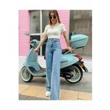 MAKRAS EXCLUSIVE 90' Kadın Mavi Kar Yıkama Yüksek Bel Comfort Likralı Bol Paça Denim Palazzo Kot Pantolon Jeans