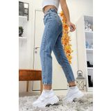 MAKRAS EXCLUSIVE Açık Mavi Mom Jeans Likralı Yüksek Bel Mavi Kar Yıkamalı Mom Kot Pantolon Ekstra Esnek