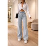 MAKRAS EXCLUSIVE Buz Kar Yıkama Likralı Süper Yüksek Bel Salaş Paça Denim Palazzo Pantolon