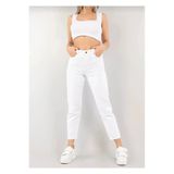MAKRAS EXCLUSIVE Estonya Yüksek Bel Beyaz Mom Boyfriend Jean Kadın Likra Kot Pantolon