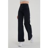 MAKRAS EXCLUSIVE Felix Kadın Salaş Solmayan Siyah Süper Yüksek Bel Wide Leg Comfort Likralı Palazzo Jeans