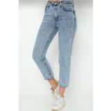 MAKRAS EXCLUSIVE Jaxen Kadın Mavi Asit Kar Yıkamalı Yüksek Bel Boyfrend Mom Jeans Pantolon