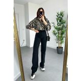 MAKRAS EXCLUSIVE Jaxen Kadın Solmayan Siyah Yüksek Bel Comfort Likralı Palazzo Kot Pantolon jean