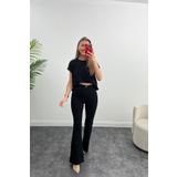 MAKRAS EXCLUSIVE JNX Lara Kadın Siyah Geniş Paça Likralı Denim Jean Pantolon