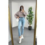 MAKRAS EXCLUSIVE Julia 90's Kadın Jeans Mavi Kar Yıkama Yüksek Bel Likralı Mom Jeans Kot Pantolon