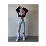 MAKRAS EXCLUSIVE Julia 90's Kar Yıkama Mavi Likralı Süper Yüksek Bel Salaş Jeans Palazzo Pantolon