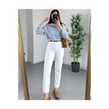 MAKRAS EXCLUSIVE Kadın 90's Beyaz Yüksek Bel Comfort Likralı Denim Mom Kot Pantolon jeans