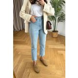 MAKRAS EXCLUSIVE Kadın 90's Mavi Kar Yıkama Yüksek Bel Comfort Likralı Denim Mom Kot Pantolon jeans