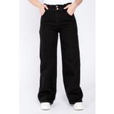 MAKRAS EXCLUSIVE Kadın Black Od Renk Önden Düğmeli Beli Lastikli Flare Kalıp Bol Paça Jean