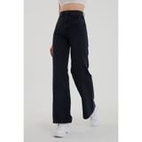 MAKRAS EXCLUSIVE Kadın Siyah Yüksek Bel Bol Paça Denim Kot Pantolon