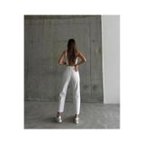 MAKRAS EXCLUSIVE Kesy Beyaz Mom Jean Likralı Rahat Kesim Kot Pantolon-2