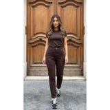 MAKRAS EXCLUSIVE Lisa Kadın Yüksek Bel Kahverengi Yıkama Likralı Mom Jean Pantolon