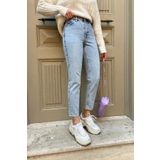 MAKRAS EXCLUSIVE Yüksek Bel Likralı Mavi Kar Yıkama Boyfriend Jeans Esnek Mom Kot Pantolon