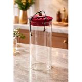 Makri Home 1000 ml Borosilikat Cam Hava Geçirmez Kırmızı Kumaş Kaplama Bambu Kapaklı Kavanoz,çap:8 Cm, H:25 cm