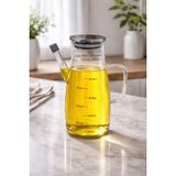 Makri Home 1000 ml Cam Yağlık Sirkelik Sürahi, 22 cm Yükseklik, 10 cm Çap, Paslanmaz Çelik Kapaklı - Şeffaf
