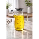 MAKRİ HOME 1000 ml Cam Yağlık Sirkelik Sürahi, 22 cm Yükseklik, 10 cm Çap, Paslanmaz Çelik Kapaklı
