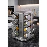 MAKRİ HOME 16'lı Döner Baharatlık Seti Krom Kare Stantlı 118 ml Cam Kavanoz – 360° Döner 29x20 cm
