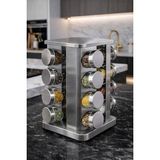 Makri Home 16'lı Döner Baharatlık Seti Krom Metal 118 ml Cam Kavanozlarla Şık Mutfak Aksesuarı - Krom Kare Stantlı