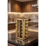 MAKRİ HOME 20’li Ahşap Desenli Gold Kare 360° Döner Standlı Baharatlık Cam Kavanoz Seti 118 ml