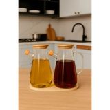 Makri Home 2'li 900 ml Bambu Kapaklı Borosilikat Cam Yağdanlık Seti Şık Tasarım ve Mutfak Dekoruna Uygun