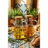 MAKRİ HOME 2'li 900 ml Bambu Kapaklı ve Altlıklı Borosilikat Cam Yağlık/Sirkelik/Sosluk