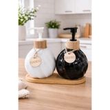 MAKRİ HOME 2'li Sıvı Sabunluk & Deterjanlık Seti, Bambu Stantlı, Stant 17,5x8,5 cm, Şişe 400 ml 15x10 cm
