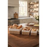 MAKRİ HOME 3’lü Bambu Ekmek Sepeti Seti, 26x20x12 cm, Metal Çerçeveli Dantelli Çiçek Desenli Kumaşlı Organizer