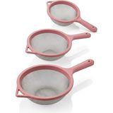 MAKRİ HOME 3’lü Paslanmaz Çelik Tel Süzgeç Seti 12-16-20 cm Pembe Mutfak Süzgeci