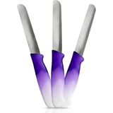 Makri Home 3'lü Tırtıklı Meyve ve Kahvaltı Bıçağı Seti Mor-Beyaz Saplı 21 cm