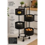 MAKRİ HOME 4 Katlı Yana Açılır Metal Patates Soğan Sepeti Sebzelik, Siyah, Tekerlekli, Üst Tablalı, 80 cm