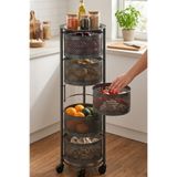 MAKRİ HOME 5 Katlı Tekerlekli Metal Patates Soğan Sepeti Sebzelik, Antrasit, Yana Açılır Sepetli, Üst Tablalı, 96 cm