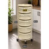 MAKRİ HOME 5 Katlı Tekerlekli Metal Patates Soğan Sepeti Sebzelik, Krem, Yana Açılır Sepetli, Üst Tablalı, 96 cm