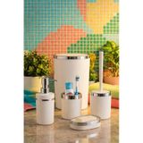 Makri Home 5 Parça Akrilik Banyo Seti, Şık Ve Kaliteli Akrilik, Gümüş Renk Detaylı, Beyaz Beyaz