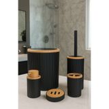 MAKRİ HOME 5 Parça Banyo Seti, Bambu Desen Siyah, Çöp Kovası, Fırçalık, Sıvı Sabunluk, Diş Fırçalık, Sabunluk