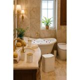 MAKRİ HOME 5 Parça Banyo Seti, Kalp Desenli, Beyaz Gold, Kare, Click Kapaklı, Hacim: 8 litre