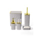 MAKRİ HOME 5 Parça Banyo Seti, Kalp Desenli, Gri Gold, Kare, Click Kapaklı, Hacim: 8 litre