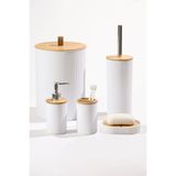 MAKRİ HOME 5 Parça Yuvarlak Banyo Seti, Bambu Kapaklı, Beyaz, Hacim: 7 litre