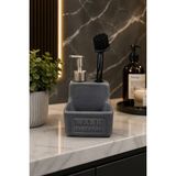 Makri Home 500 ml Gri Seramik Sıvı Sabunluk Deterjanlık Fırçalık, 11X11X18 cm - 11 x 11 x 18 cm