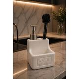 Makri Home 500 ml Krem Seramik Sıvı Sabunluk Deterjanlık Fırçalık, 11X11X18 cm - 11 x 11 x 18 cm