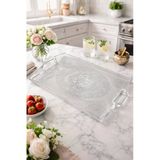 MAKRİ HOME 50x34 cm Şeffaf Motifli Büyük Boy Plastik Kulplu Tepsi, Şık Kristal Sunum Tepsisi