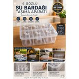 MAKRİ HOME 6 Gözlü Plastik Su Bardağı Taşıma ve Saklama Kutusu, 26 x 18 x 11 cm.