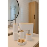 MAKRİ HOME 6 Parça Bambu Kapaklı Banyo Seti, Beyaz, Oval, Hacim: 8 litre