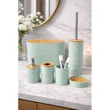 MAKRİ HOME 6 Parça Su Yeşili Banyo Seti, Bambu Detaylı, 8L Çöp Kovası 24x26x16 cm
