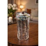 Makri Home 800 ml Borosilikat Cam Hava Geçirmez Beyaz Kumaş Kaplama Bambu Kapaklı Kavanoz, Çap: 8 Cm, H: 21 cm