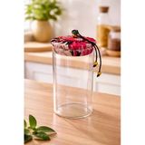 Makri Home 800 ml Borosilikat Cam Hava Geçirmez Kırmızı Kumaş Kaplama Bambu Kapaklı Kavanoz, Çap:8 Cm, H: 21 cm